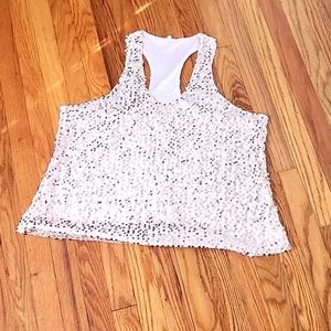 Women Clubwear Sequin V Neck Sleeveless Top Light Pink Gold Size 2XL Like XL